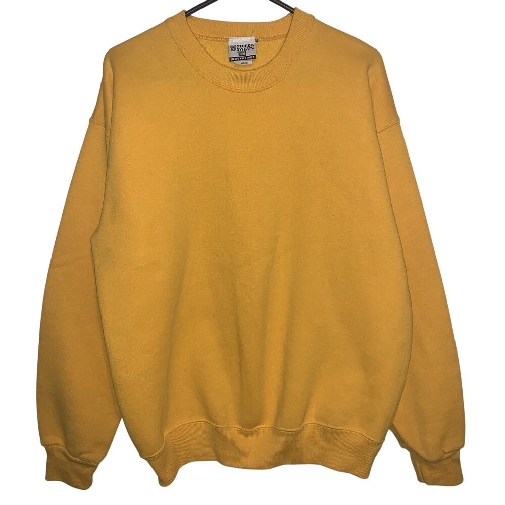 Vintage 90s Lee Sturdy Sweats Heavyweight Blank Yellow Sweatshirt Pullover L USA